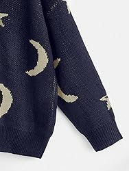 WDIRARA Women's Star Moon Print Long Sleeve Sweater