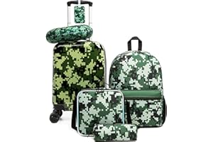 Esteemly Kid's Luggage Set 5 Piece Suitcase Set 16" Hardside Luggage with Spinner Wheels Girls Carry on Toddler Travel Rolling Suitcase with Neck Pillow Airline Approved