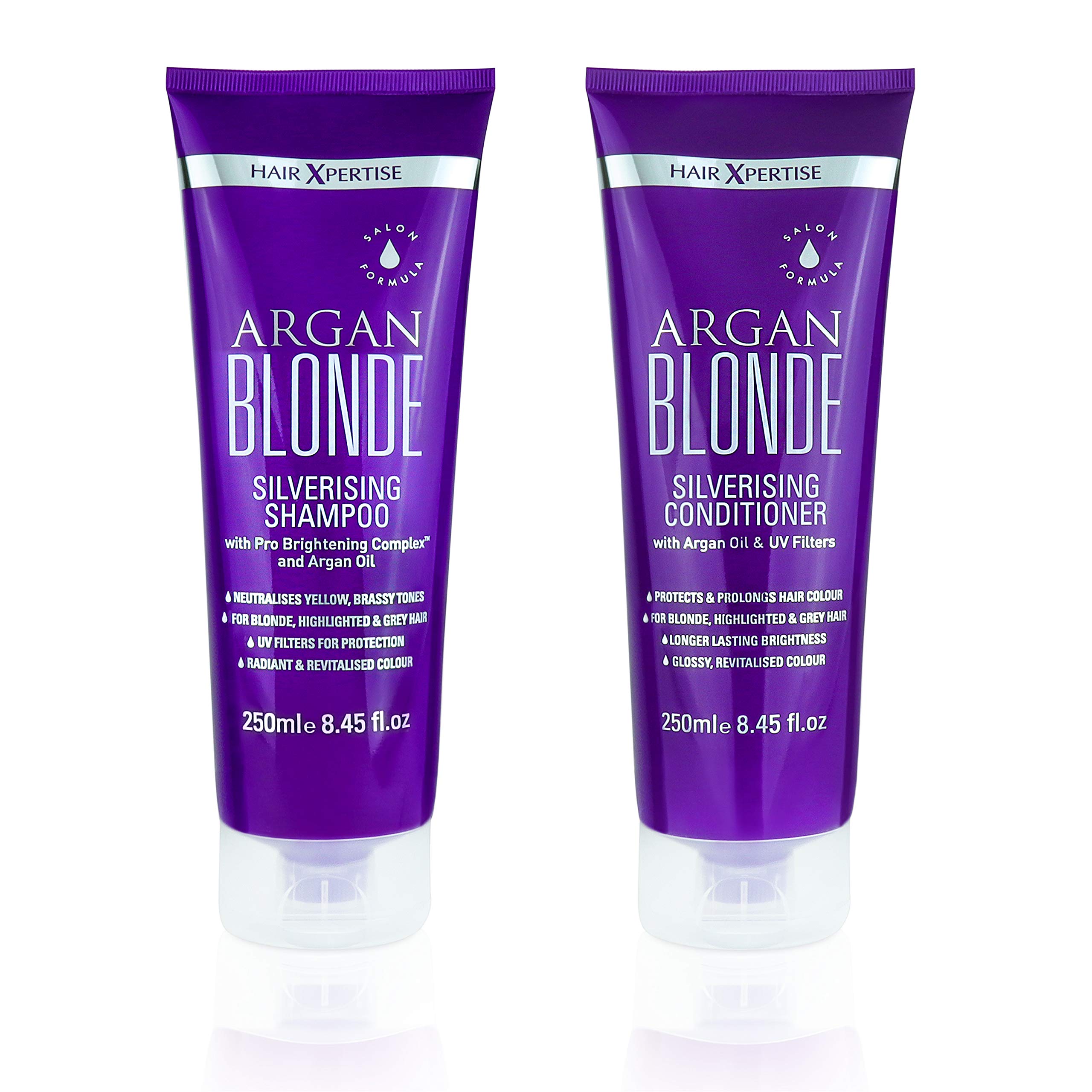 No Yellow Purple Shampoo & Conditioner For Blonde, Grey & Highlighted Hair (250ml Duo) Silverising Shampoo With Argan Oil To Remove Yellow & Brassy Tones