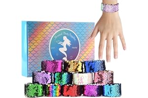KUUQA 22 Pcs Magic Sequin Mermaid Bracelets 2-Color Reversible Sequins Glitter Slap Bracelets Wristbands for Mermaid Birthday