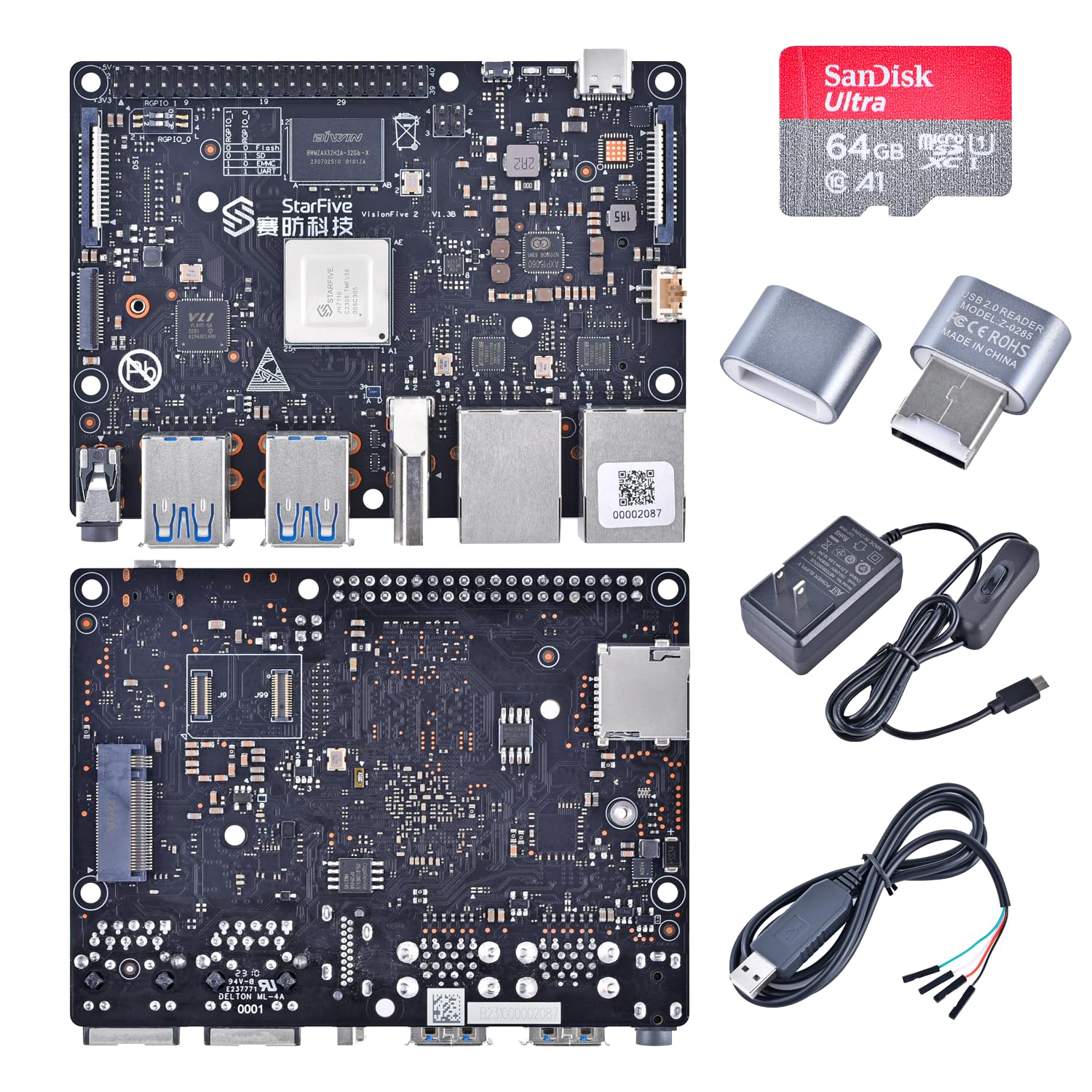 Photo 1 of **ITEM FACTORY SEALED** iCEasy VisionFive2 RISC-V Single Board Computer Starter Kit, StarFive JH7110 Processor with Integrated 3D GPU, 4GB Memory, Without WiFi Module, 1.3B New Version
