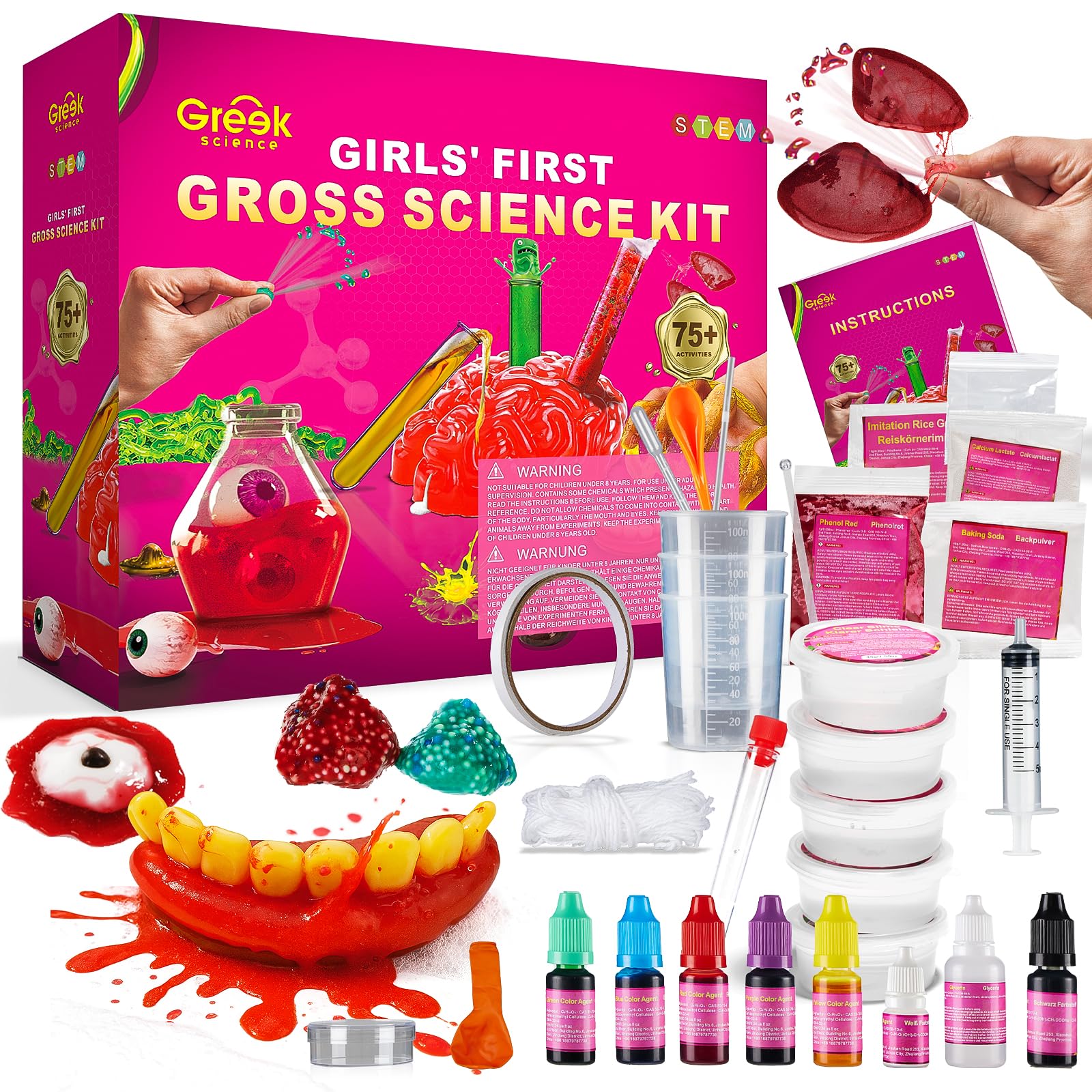 Greek Science 75+ Gross Science Kit for Girls - Disgusting STEM Lab with Brain Dissection, Slime Organs & Yucky Chemistry - Educational Toy for Kids Ages 8+, Birthday & Christmas Gifts