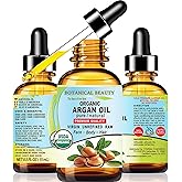 Botanical Beauty Organic ARGAN OIL 100% Pure Natural VIRGIN UNREFINED Cold-Pressed Carrier Oil for Face, Skin, Body, Hair, Lip, Nails. Rich in Vitamin E (0.5 Fl Oz)