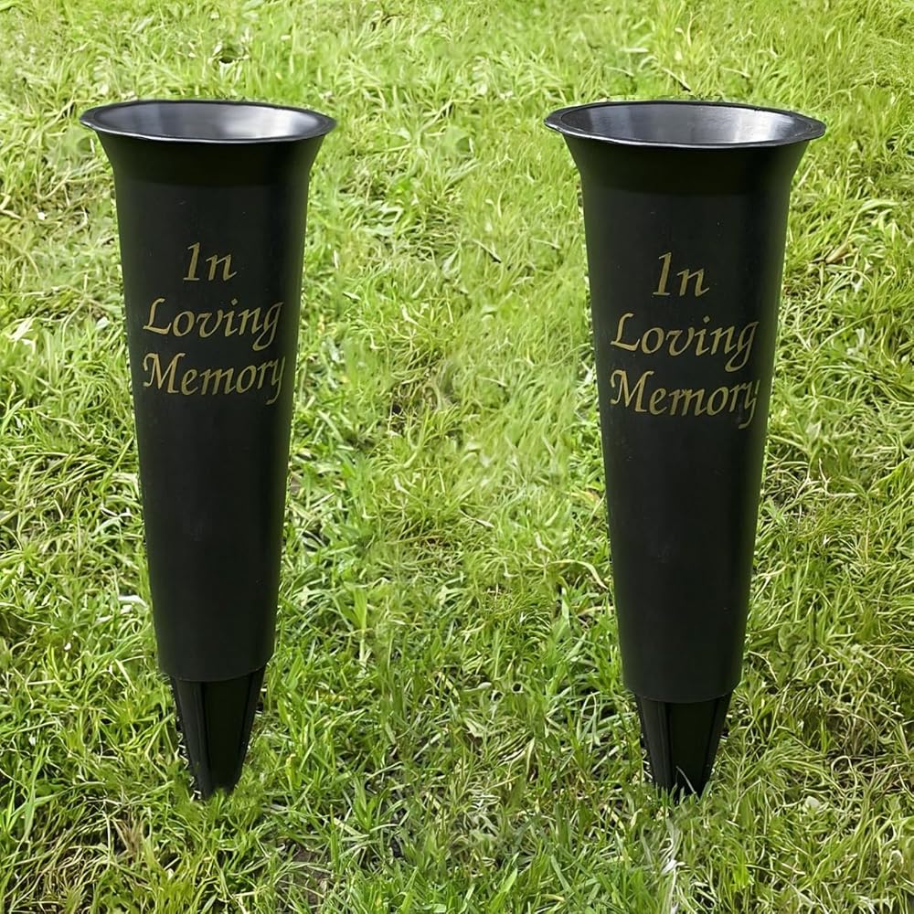 Caliko Set of 2 In Loving Memory Grave Vases with Spikes Black