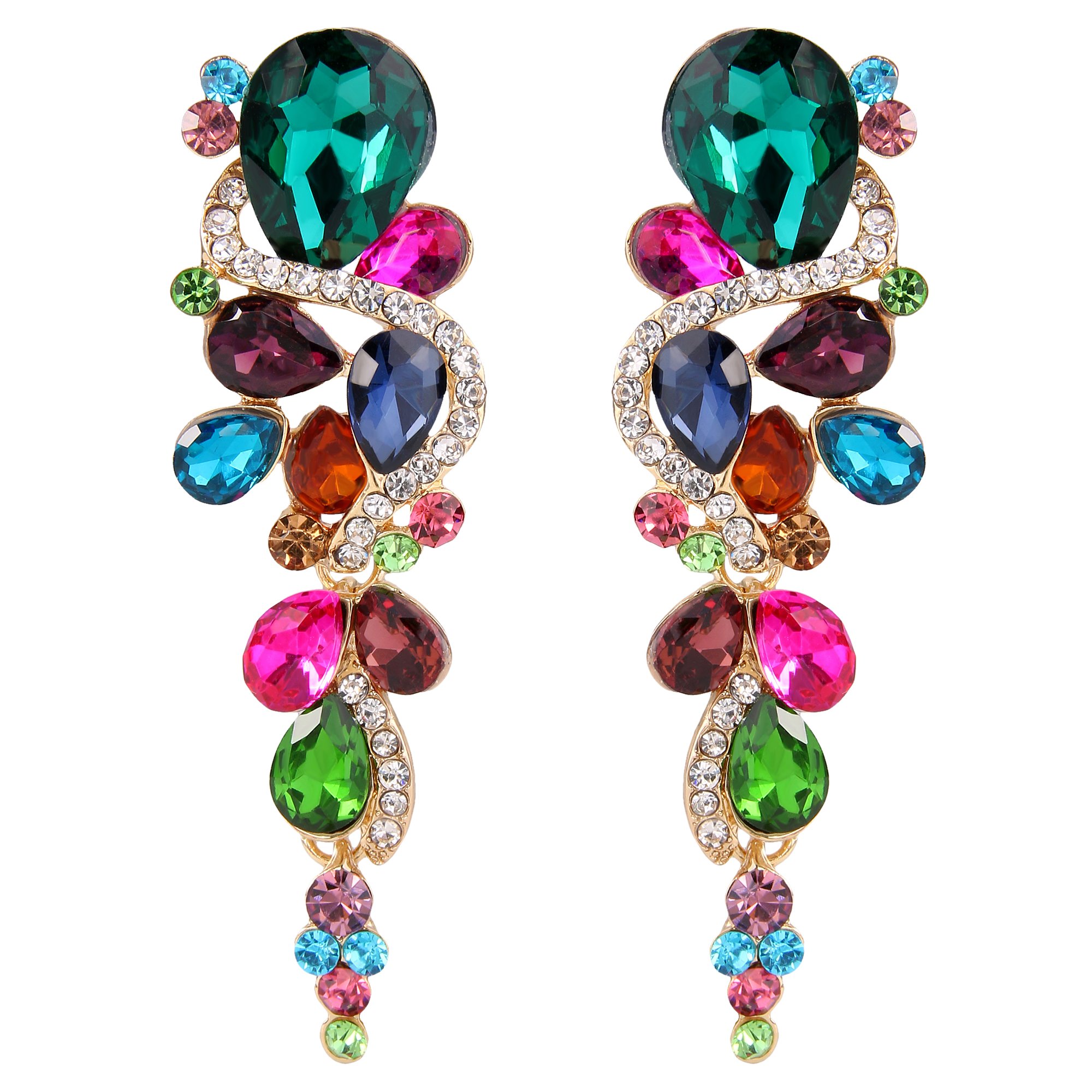 Clearine Bohemian Boho Multiple Crystal Teardrop Wedding Bridal Long Dangle Chandelier Earrings for Women Colourful Multicolour Gold-Tone