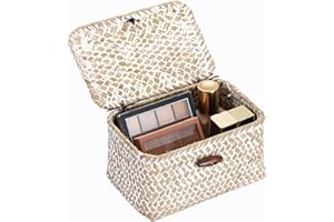 BTSKY Mini Seagrass Basket with Lid, Small Wicker Basket Handwoven Shelf Basket Multipurpose Desktop Organizer Box for Home D