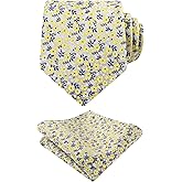 Alizeal Mens 3.15inches Exquisite Floral Tie with Small Flower Printed Pocket Square