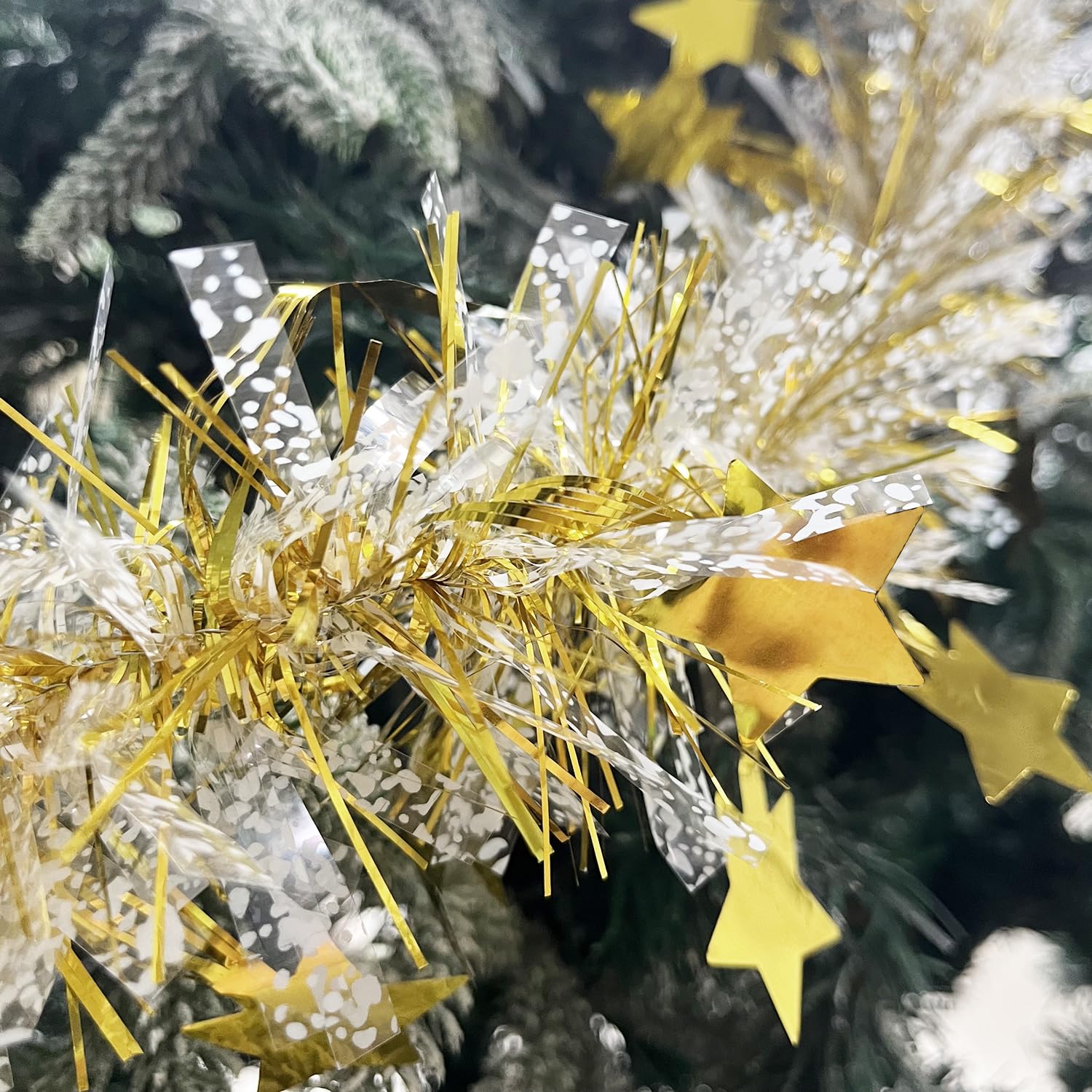 Gold Translucent Christmas Tinsel Decoration - 10m/32.8ft Chunky & Fine Tinsel for Tree