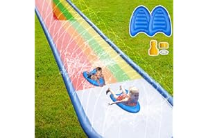 WODESID Slip Lawn Water Slides for Kids/Adults Extra Long Slip Water Slide with 2 Bodyboards, Heavy Duty Double Lanes Racing Backyard Summer Water Toys Sprinkler Splash and Slide Outdoor Garden
