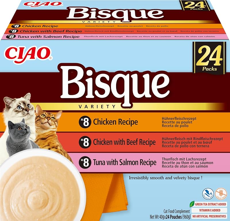 Ciao Bisque, Multipack Pollo, Ternera, Atún y Salmón, 960g (24 x 40g)