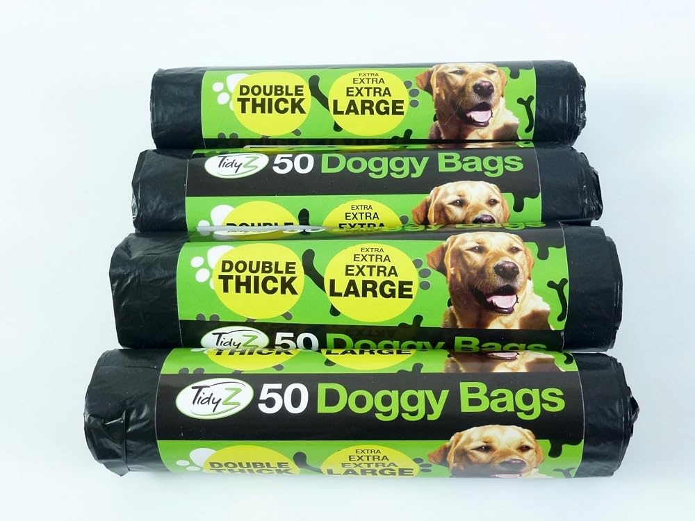 Tidyz Extra Large Doggy Bags 200 4 Rolls 50 Durable Black