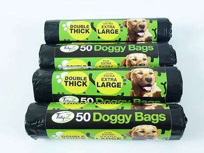 Tidyz Extra Large Doggy Bags 200 4 Rolls 50 Durable Black