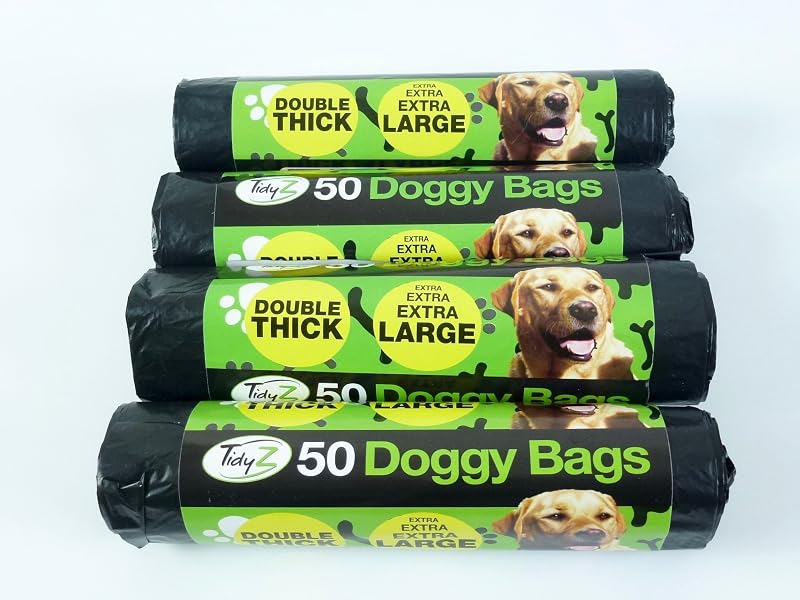Tidyz Extra Large Doggy Bags 200 4 Rolls 50 Durable Black