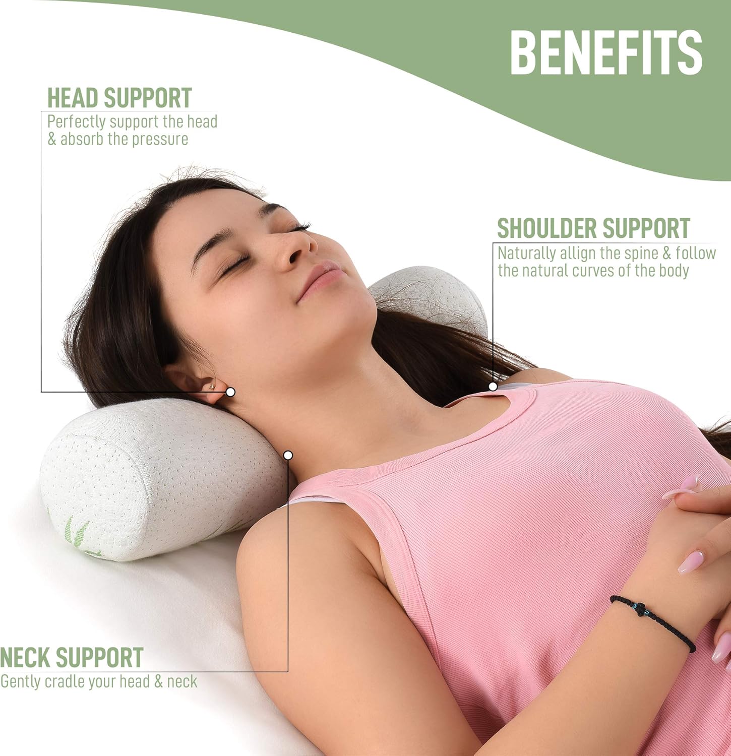 Healthex Cervical Neck roll Pillow Cylinder Round Cushion Bolster Support for Sleeping Memory Foam and Bamboo Cover - Breathable, Hypoallergenic and Comfortable -Supports Effectively, Alleviates Pain: Home & Kitchen