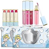 Belle Maison Disney Cosmetic Makeup Set, Makeup Essential Collection, Princess Cinderella - Includes 4pc Lip Gloss, 4pc Lipstick, 60ct Facial Cleansing Wipes (2pk)
