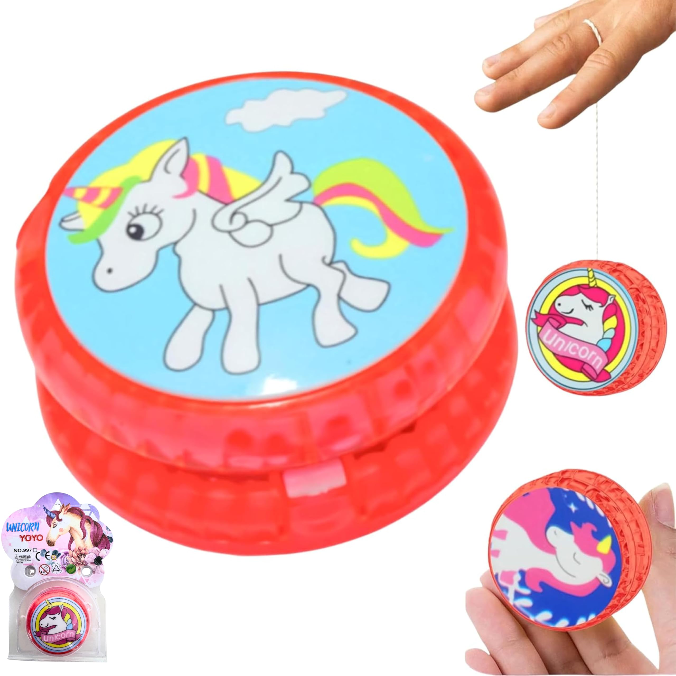 1x Unicorn Light Up Responsive Plastic Yoyo, 5.5cm Yellow Yoyos Colour Trick Yo-yo, Stable and Sturdy with Yoyo String, Great Gift for Kids and Beginner Players to Perform