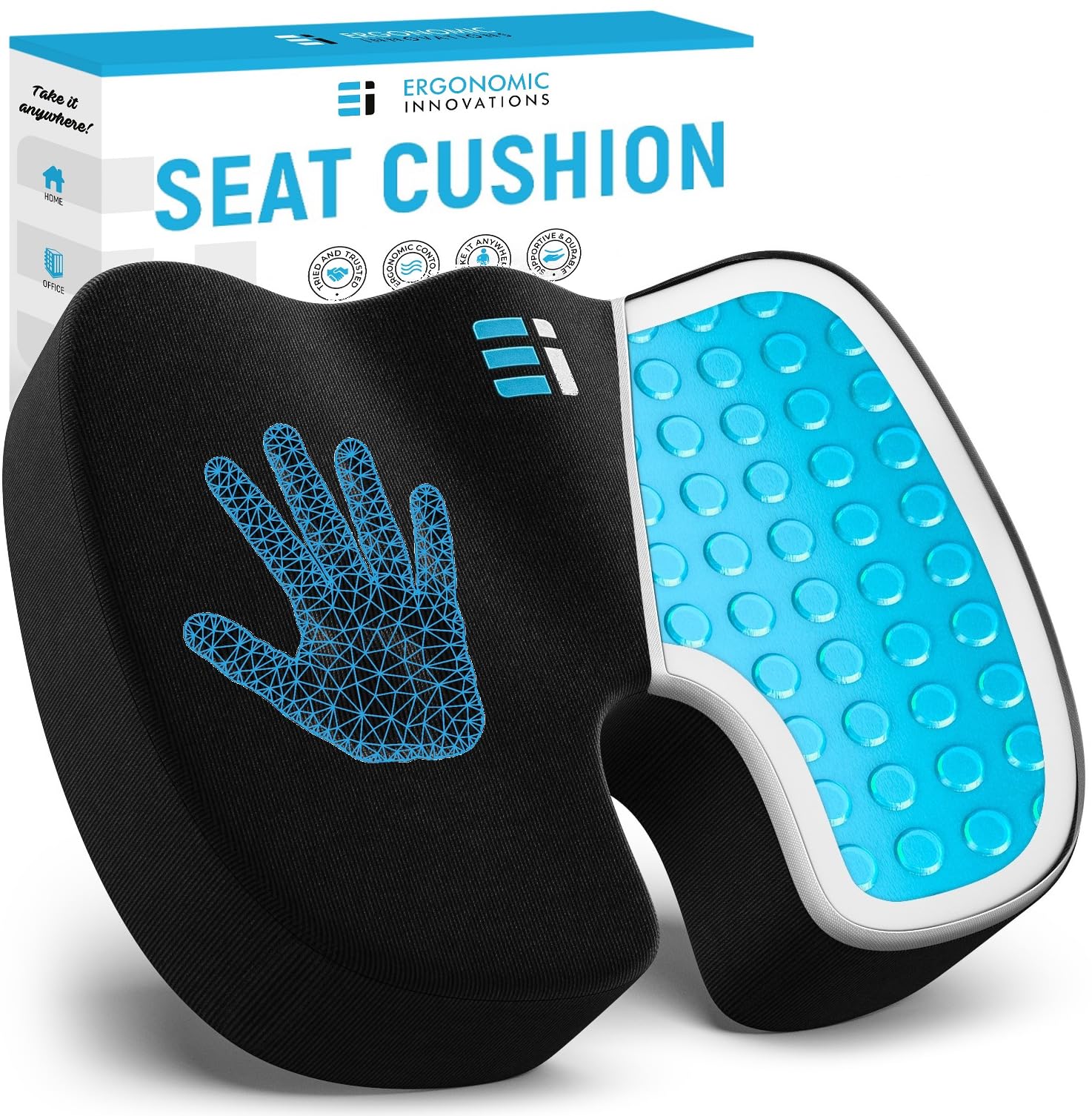 Coccyx Cushion for Tailbone Pain Relief - Orthopedic Memory Foam Seat Cushion with Cooling Gel for Office Chair, Car, Sciatica, Back Pain, Pressure Relief - Ergonomic Support for Long Sitting