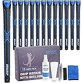 Geoleap Golf Grips 13 Pack with Complete Regripping Kit -Reduced Taper &amp; Triple Texture Non-Slip Design Golf Club Grips, High Shock-Absorbing Soft Feel Golf Grips for Men and women.