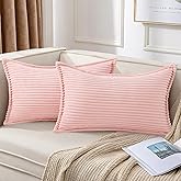 Mecatny Corduroy Throw Pillow Covers 12x20 Set of 2, Neutral Decorative Soft Boho Lumbar Couch Pillow Covers with Broadside for Sofa Living Room, Pink