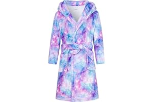 Funnycokid Girls Robe Plush Bathrobe Hooded Kids 4-14 Years