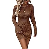 GORGLITTER Women's Cable Knit Sweater Dress Long Sleeve Knit Fall Winter Dresses Crewneck Mini Pencil Dresses