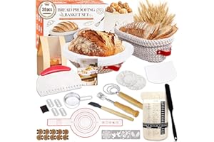 Sourdough Bread Baking Supplies Kit, 10" Oval & 9" Round Bread Proofing Basket Set Jar Scraper Scoring Lame Brush Short Danis