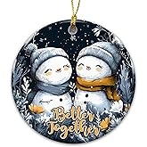 Better Together Snowman Christmas Ornament 2025 – Cute Snow Couple Ceramic Keepsake, Winter Holiday Tree Decoration, Romantic Couples Gift, Rustic Farmhouse Christmas Décor