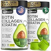 Biotin for Hair Growth Women/Men 12000mcg, Skin & Nails Support Gummies + 70000mcg Collagen Peptides (Collagen Powder in Gummy Form) + 20000mcg Keratin + Retinol, Sugar Free, 120 Gummies (2 Pack)