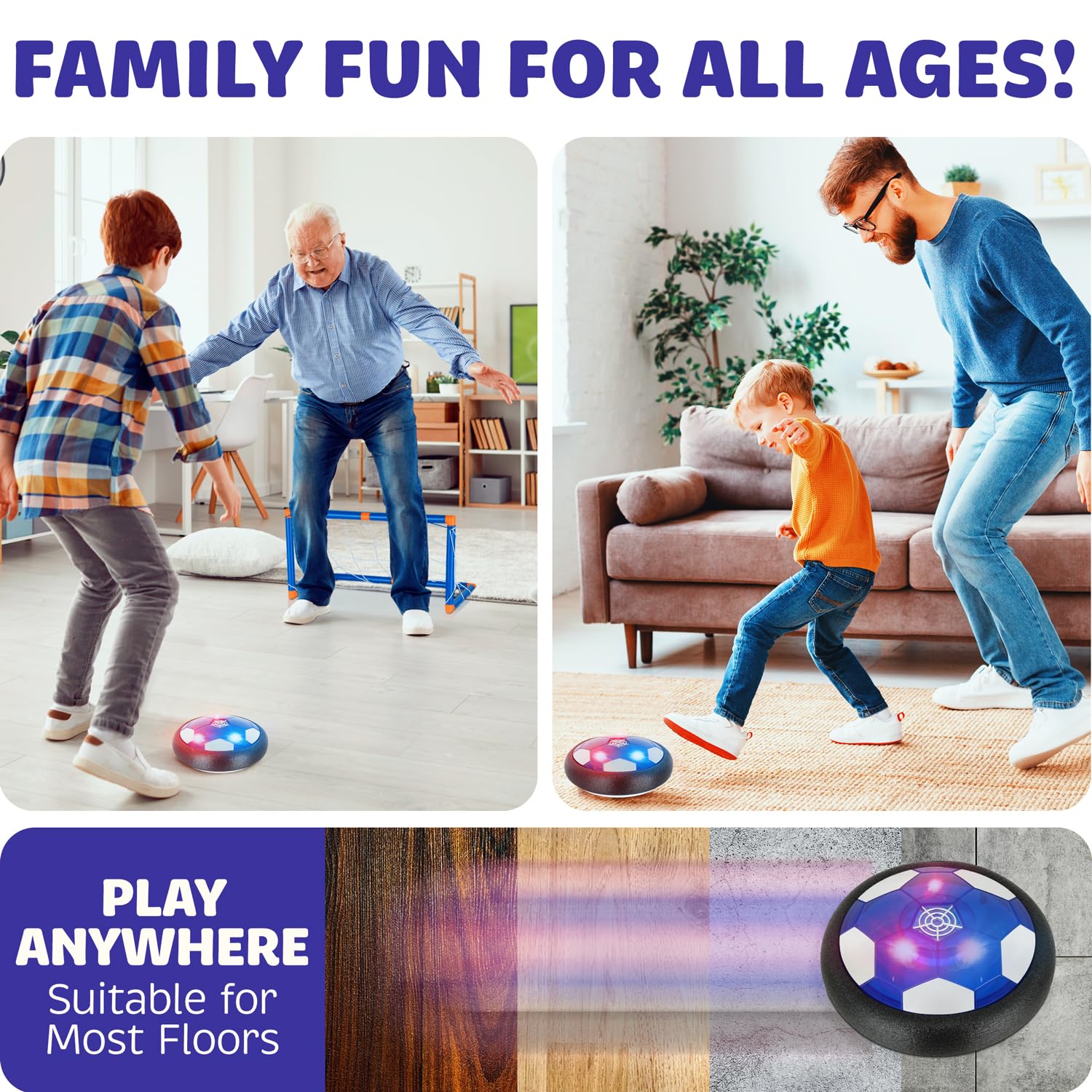 Hover Soccer Ball - Indoor Soccer Ball, Indoor Flying Toy Games (2 Floating Disk + 2 Goals) Boy Birthday Gifts, Indoor Silent Game | 4 in 1 Pack