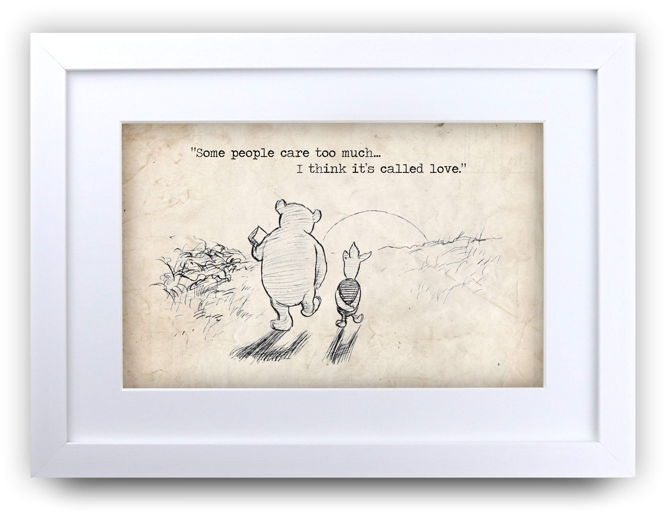 HWC Trading Winnie the Pooh Care to Much A4 Framed Printed Quote Nursery Print Baby Shower Room Gifts New Born Bedroom Gift Print Photo Picture Display