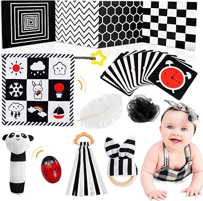 HappyKidsClub Black and White Sensory Toys Set for Newborns 0-6 Months
