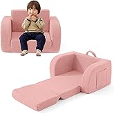 MuaMelop Toddler Couch, 2-in-1 Toddler Chairs Comfy 1-3 Years Old, Toddler Chair for Girls and Boys, Kids Couch Bed Fold Out, Convertible Baby Sofa to Lounge Chair for Playing, Reading, Napping, Pink