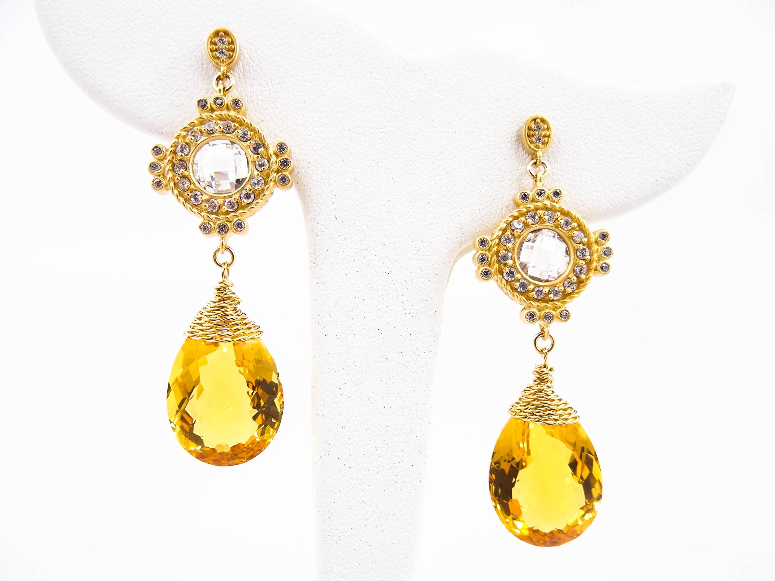 "Just Can't Get Enough" - 29 Carat Pear Cut Lemon Citrine Earrings in 18k Vermeil & White Zircon