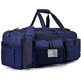 LHI 50L Tactical Duffle Bag for Men, 3-in-1 Gym Duffle and Backpack, Shoe Compartment, Laptop Sleeve and MOLLE, Carry-On Travel Weekender and Overnight Bag – Blue