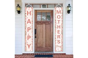 HEYPRIIL Happy Mother's Day Decorations Porch Banner, Pink Rose Flower Mothers Day Love Heart Hanging Door Porch Sign Party Supplies Decor for Indoor Outdoor