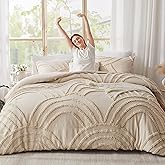 ENJOHOS Twin/Twin XL Boho Comforter Set - Beige Cream Tufted Bedding Comforter Sets, Fluffy Jacquard Rainbow Bedding for All Season, 2 Pieces Lightweight Soft Bed Set Boho Chic Decor