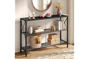 Hoctieon Industrial Console Table, 3 Tier Entryway Table, Hallway Table, Narrow Sofa Table with Shelves, Entrance Table for Entryway, Living Room, Foyer, Hallway, Office, Black