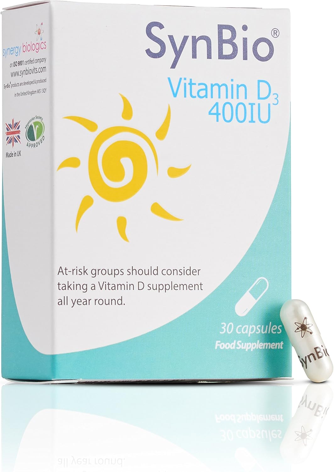 SynBio Vitamin D3 400 IU, Pearl White Capsules, 30 count (Pack of 1)