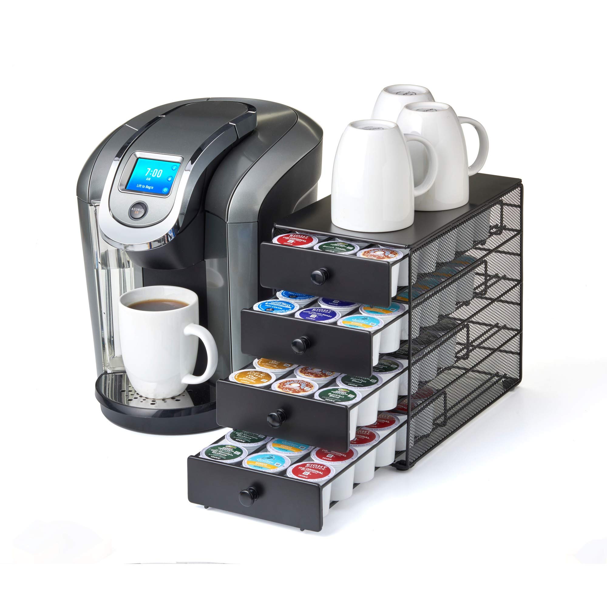 Nifty Coffee Pod Drawer – Black Satin Finish, Compatible with K-Cups, 72 Pod Pack Capacity Rack, 4-Tier Holder, Super-Sized Storage, Stylish Home or Office Kitchen Counter Organizer