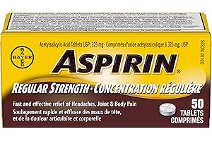 Aspirin Regular Strength, 325mg ASA, Fast and effective relief of Headaches, Joint and Body Pain, Fever, 50 Tablets