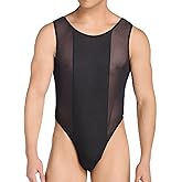 ABAFIP Men's Sheer Mesh Bodysuit Deep U Backless See Through High Cut Thong Leotard Crossdressing Lingerie