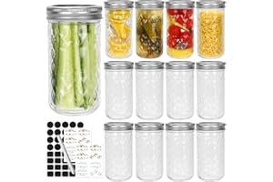12 oz Regular Mouth Mason Jars with Airtight Lids and Bands,12 Pack Glass Canning Jars for Pickling,Fermenting, 350ml Preserv