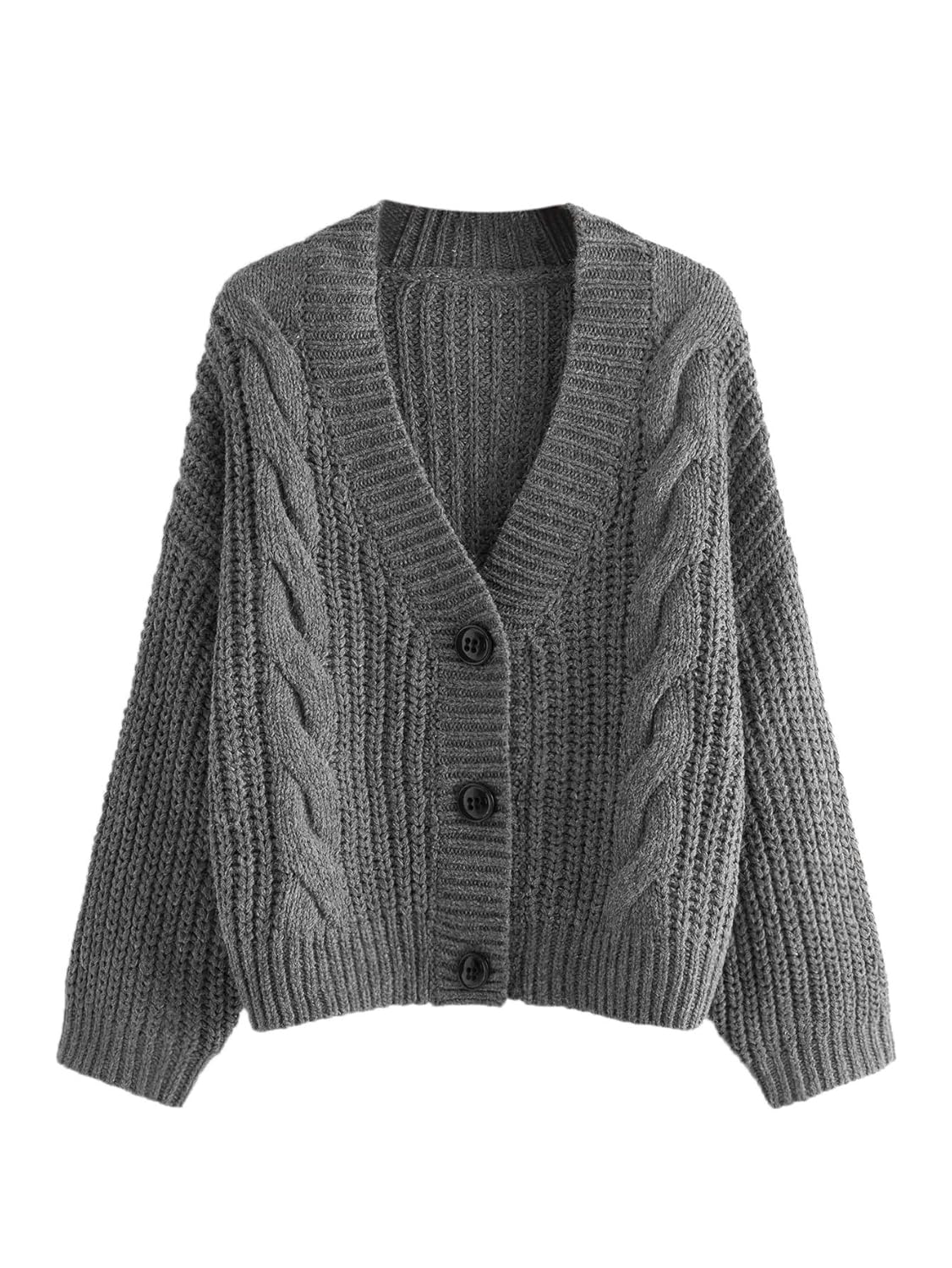 Buy SheIn Women's Long Sleeve Open Front Buttons Cable Knit Drop