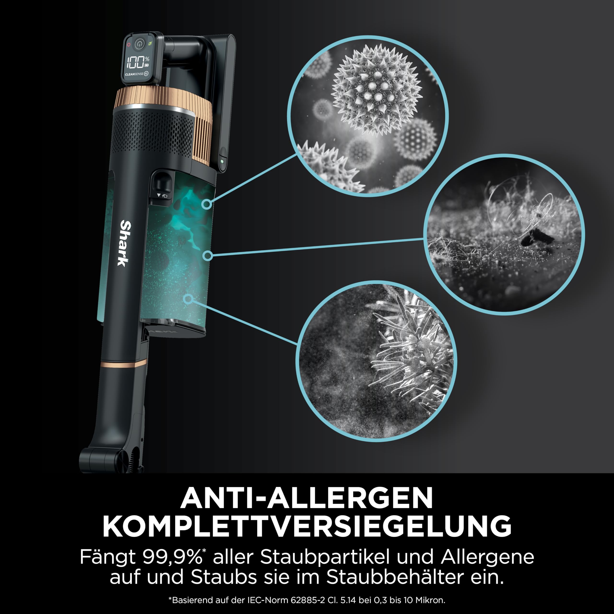 Shark Stratos Akku-Staubsauger freistehend, bis 60 Min. Laufzeit, kabellos, beutellos, für Tierhaare, Allergiker, Teppich und Hartböden, mit Auto-Kit und Knickgelenk-Rohr, grau/roségold, IZ400EUTBK 9