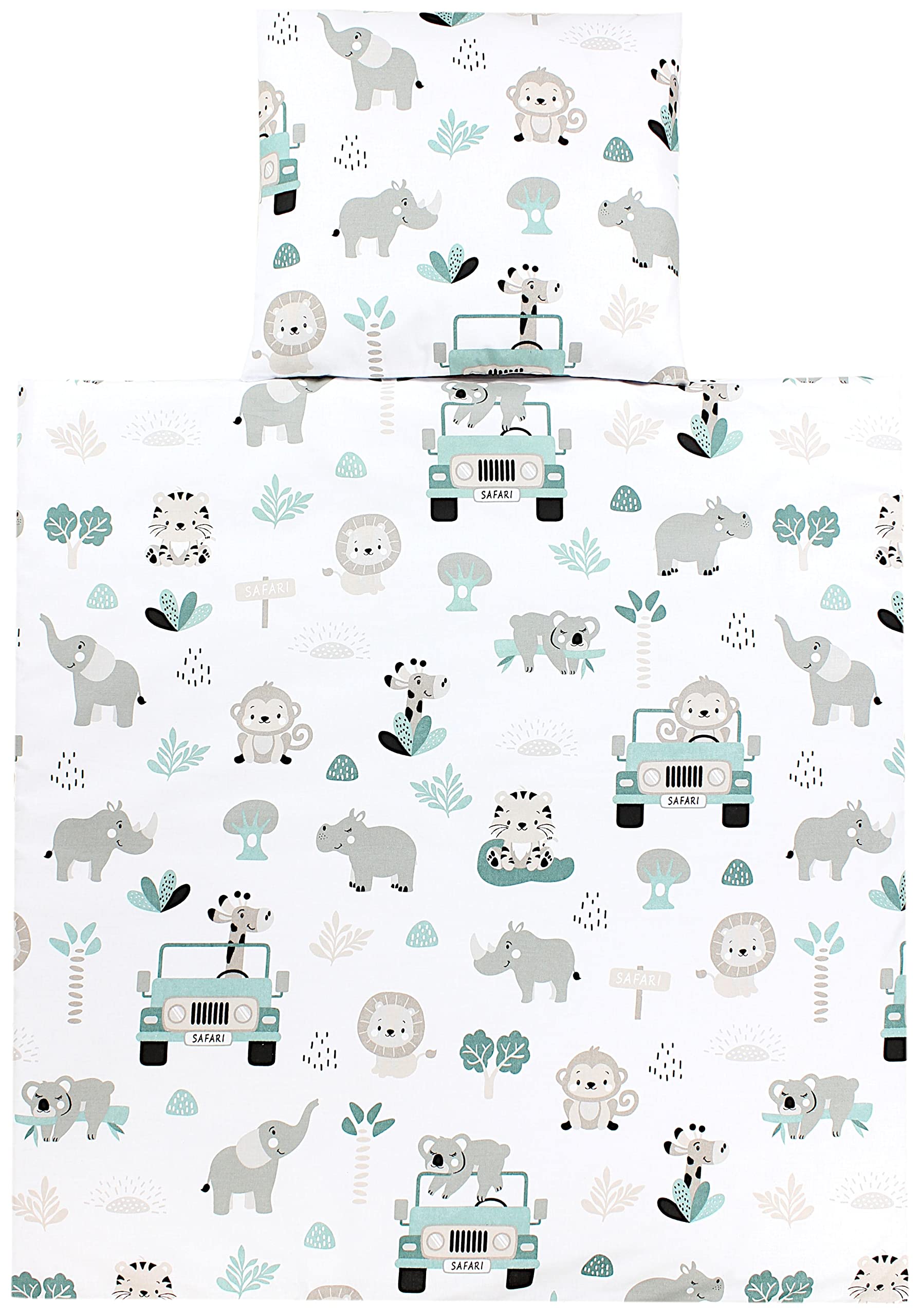 TupTam Baby Crib Pram Bedding Set Duvet Pillow - 4 pieces, Zoo Green, 80x80 cm