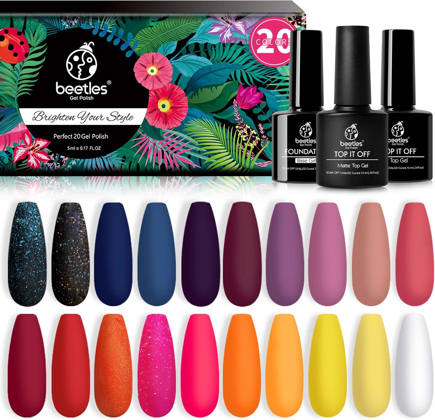 Beetles 20 Pcs Gel Nail Polish Kit, Fall Harvest Collection Soak Off Nail Gel Polish Gold Yellow Nail Polish Red Burgundy Glitter Gel Polish Starter Kit with Glossy & Matte Top Coat and Base Coat : Beauty