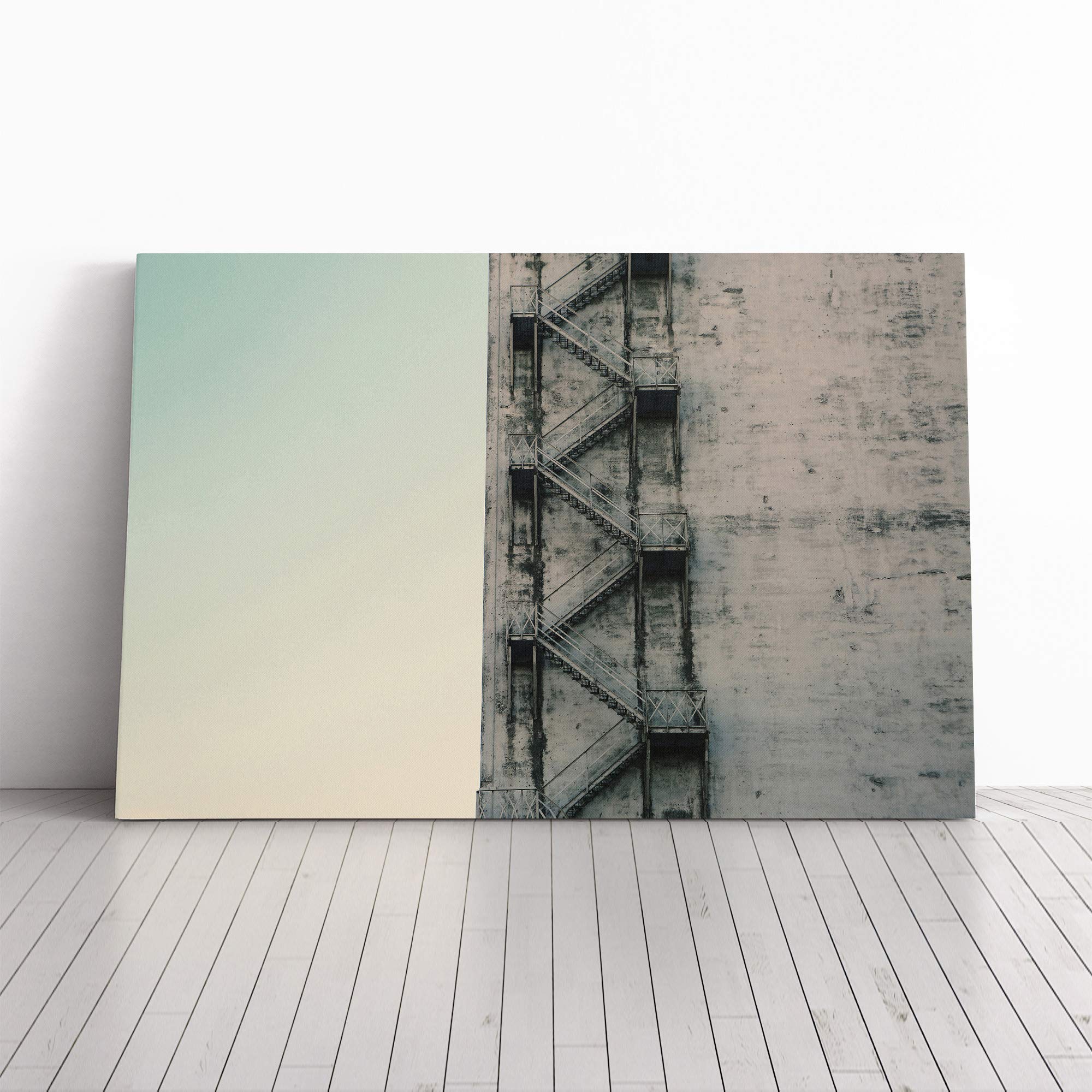 Architecture Stairwell Stairs Canvas Print | Gallery Wrapped 30mm Frame Wall Art | 20x14 inches | Ready to Hang | Modern Cityscape Picture | Living Room Bedroom Lounge Office
