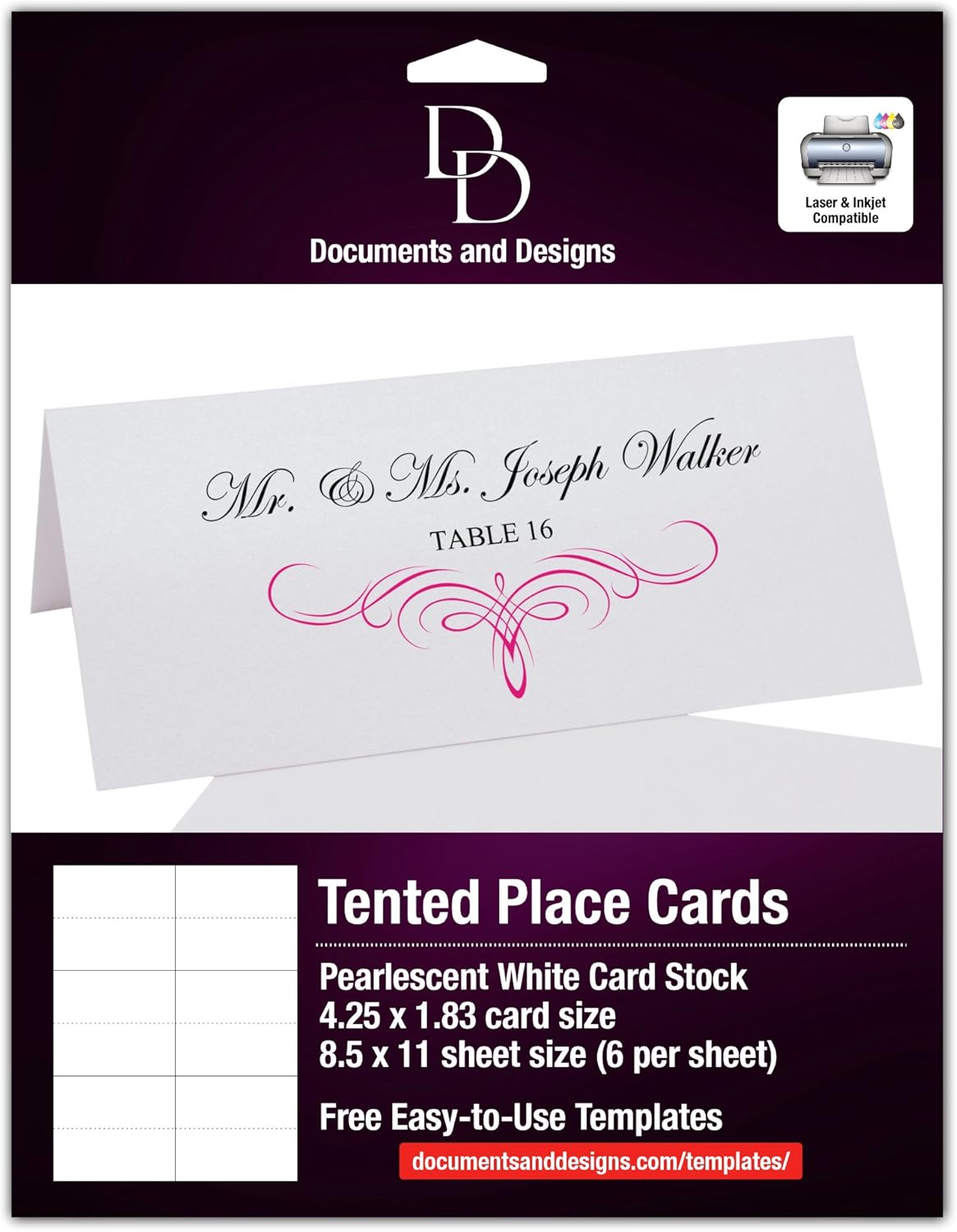 Parties, Wedding, for Perfect - Printers Inkjet & Laser Sheets Inside Place Card Size Template