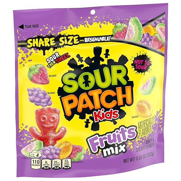 SOUR PATCH KIDS FRUITS MIX SOFT & CHEWY GUMMY CANDY, SHARE SIZE, 11.03 OZ