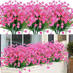 GLAAPER 20 Bundles Fake Artificial Flowers Outdoor for Decoration UV Resistant No Fade Faux Plastic Plants Garden Porch Window Box Décor Kitchen Office Table Vase(Pink)